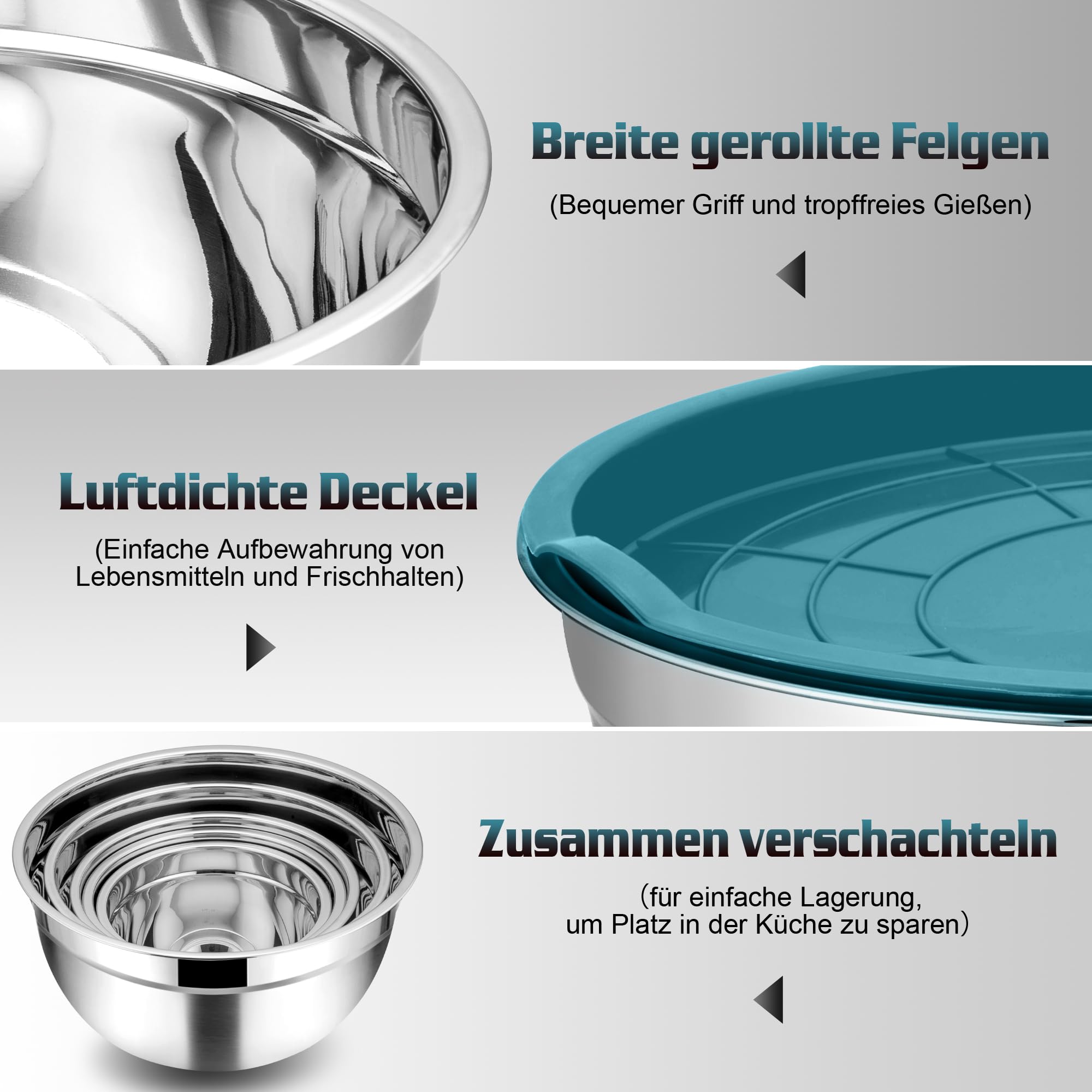 Homikit Lot De 4 Saladiers En Acier Inoxydable Avec 10 Accessoires Polyvalents - Bol Avec Couvercle Pour