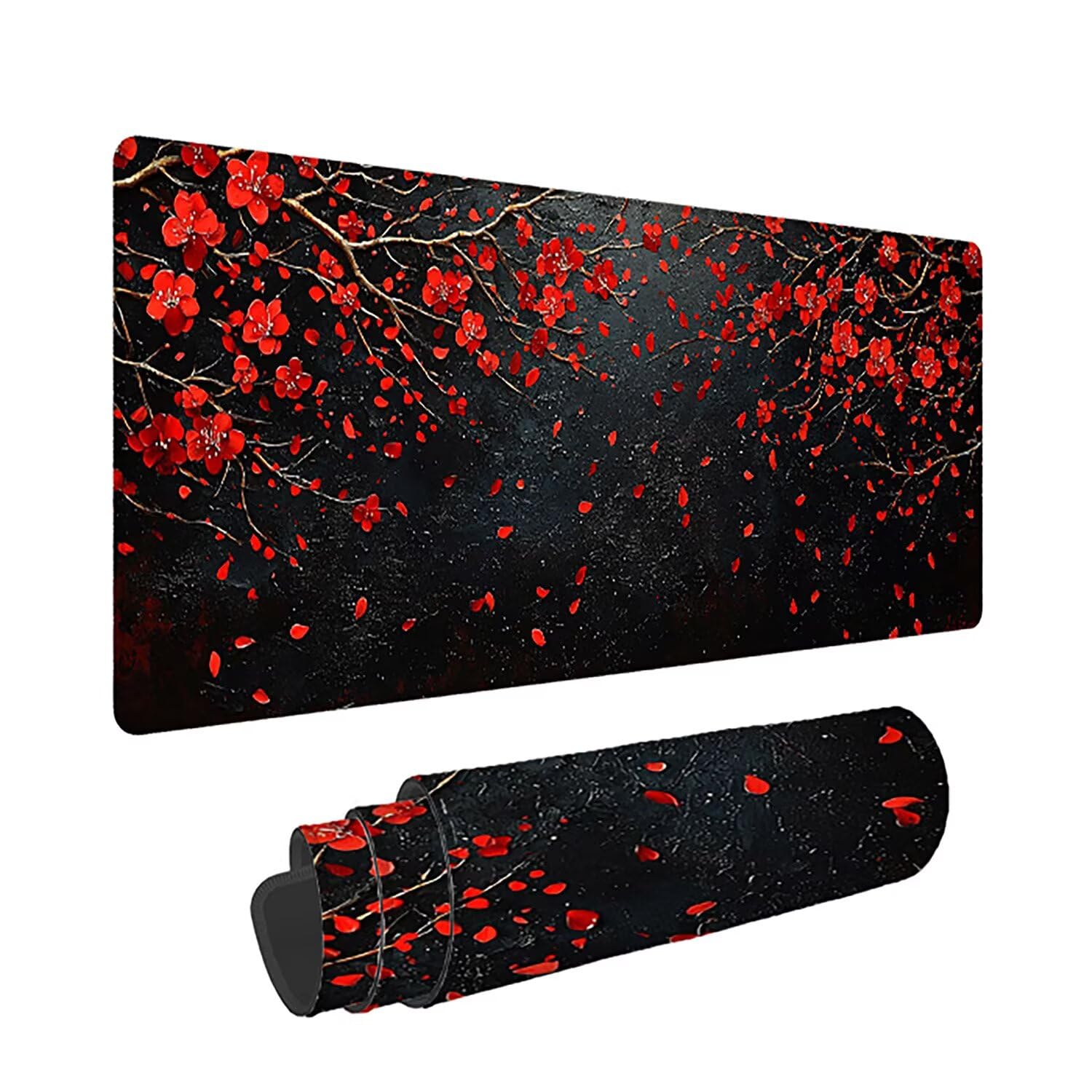 Podkładka pod mysz XXL Flower - 1400x600x3mm - czarna duża mata na biurko z przeszytymi krawędziami i antypoślizgowa wodoodporna do komputera, laptopa poprawia precyzję i szybkość. -35548