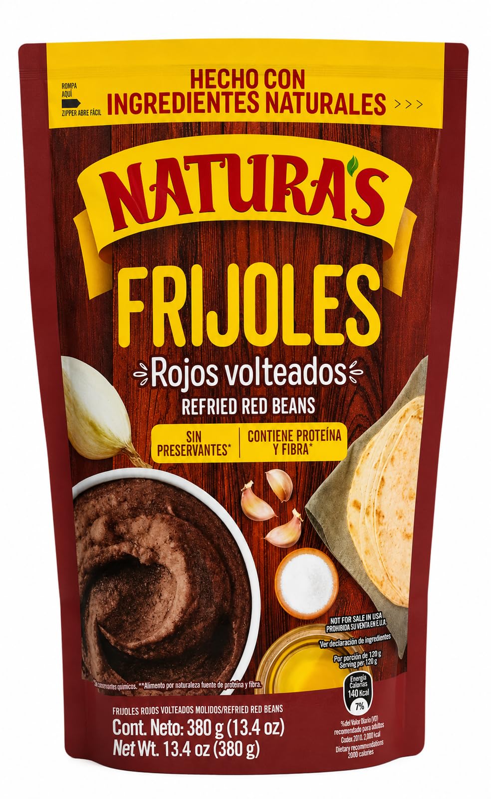 FRIJOLES ROJOS VOLTEADOS MOLIDOS - NATURAS - REFRIED RED BEANS - 380 GRAMOS