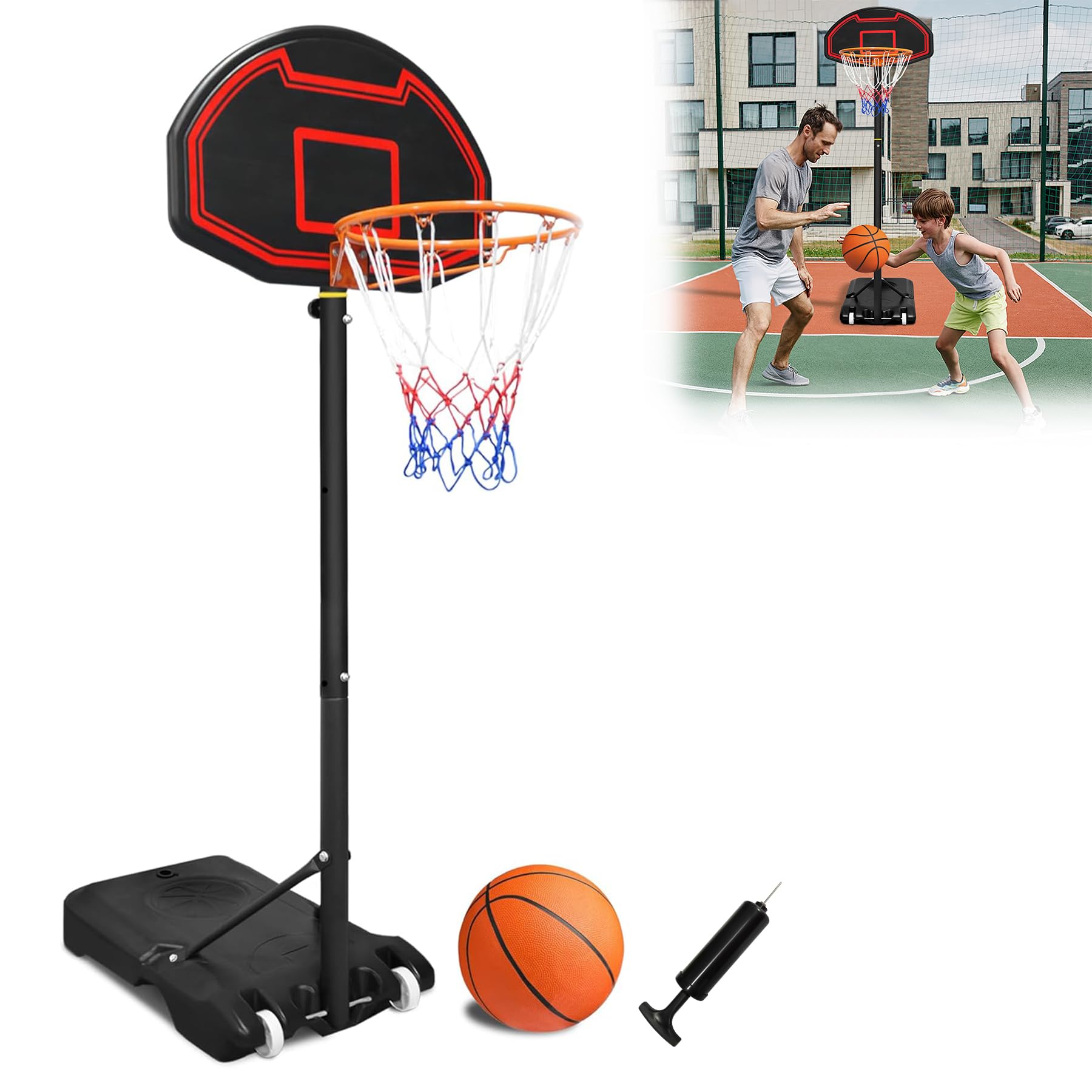 Canasta De Baloncesto Infantil Ajustable Hasta 1.5m, Base Estable, Con 2 Pelotas, Bomba Y Trapo, Para Niños De 3 A 8 Años
