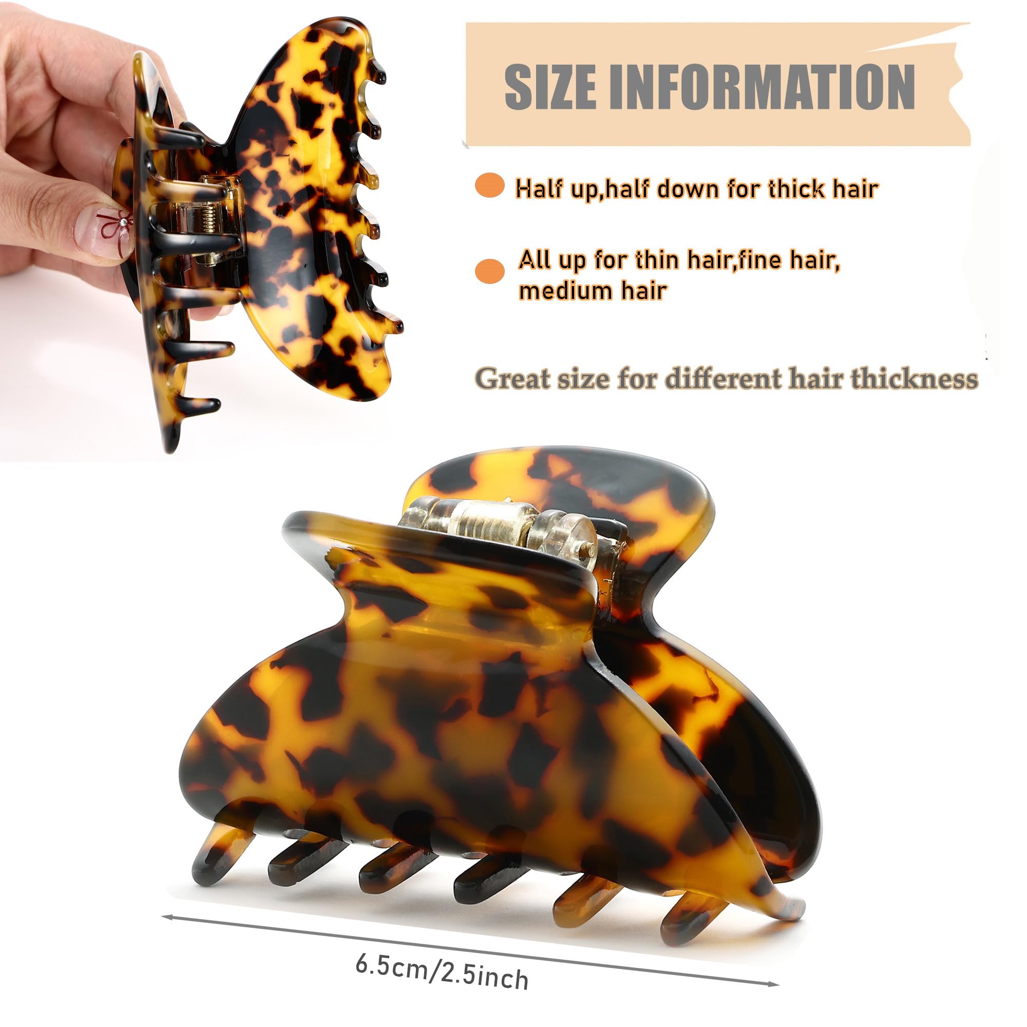 2Pcs Small Medium Hair Claw Clips for Women Tortoise Shell Claw Hair Clips for Thin Fine Medium Thick Hair - Image 4