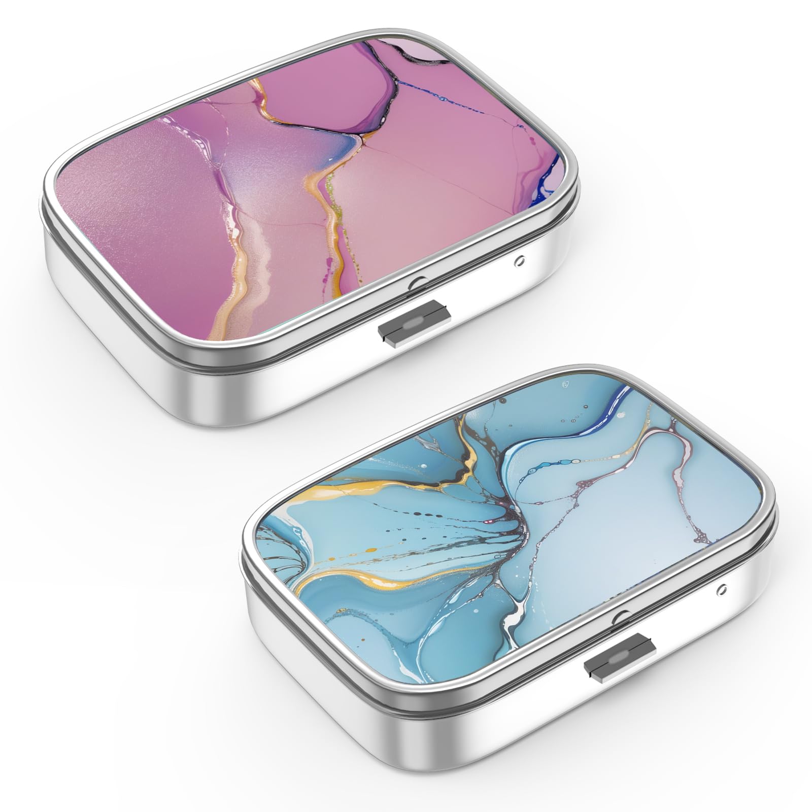 Sponsored Ad – Pill Box 2 Compartment Medicine Pill Case,Portable Pocket or Purse Pill Box Decorative Metal Medicine Vitamin Organizer Unique Gift (2 Pieces, Set-2-Color Gradient+Bule Marble)