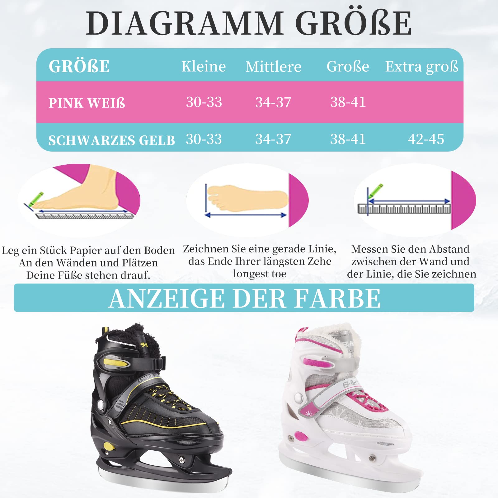Pattini da ghiaccio regolabili, per donne, uomini e bambini, con pattini da pattinaggio in acciaio inox, sistema di allacciatura rapida e fibbia push-lock, regolabile in 4 misure