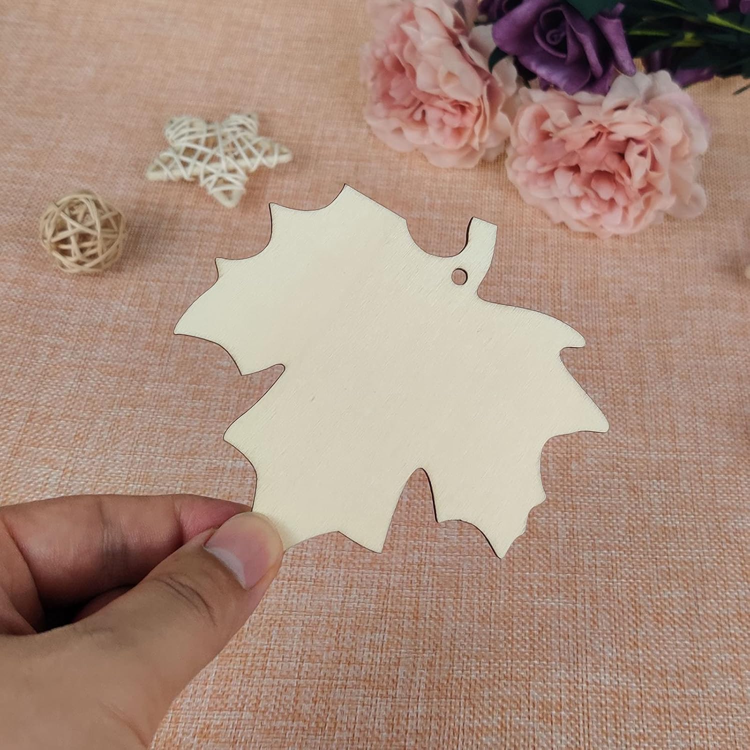 20pcs Maple Leaf Wood DIY Crafts Cutouts Wooden Maple Leaf Shaped Hanging Ornaments with Hole Hemp Ropes Wood Tags for Fall Harvest Thanksgiving Christmas Party Decoration - Image 4