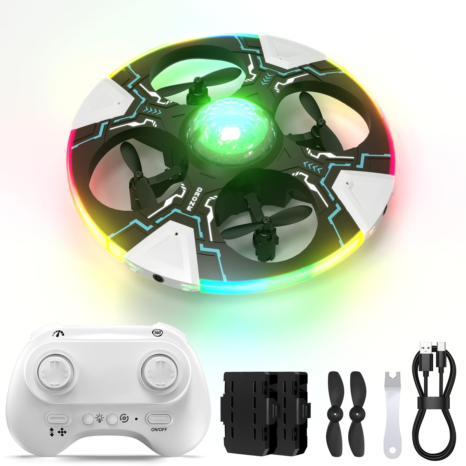 UFO Mini Dron para NiƱos, Drone Quadcopter con Luces de Colores y 2 BaterĆas, con mando a distancia, evitación de obstĆ”culos, giro de 360°, Juguetes Regalo para NiƱos NiƱas (Negro)