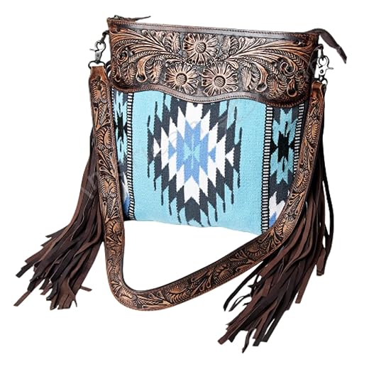 American Darling Conceal Carry Cross Body Vintage Bag Large Leather Fringe Crossbody Purse Western Handbags Quilted Saddle Blanket Cowhide Handmade Shoulder Handbag Hand Carved Strap ADBGZ306B