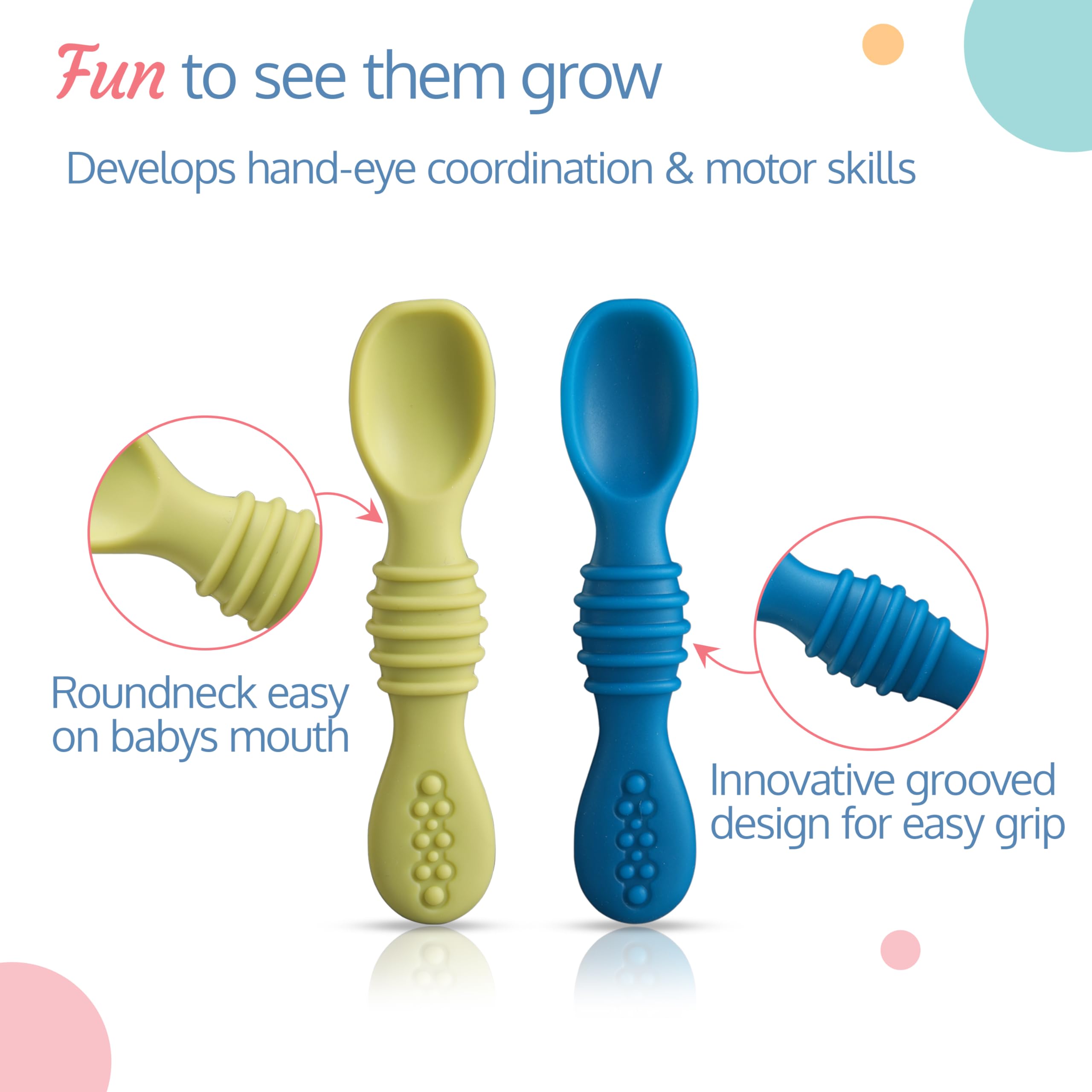 LuvLap Silicon Spoons for Baby Feeding& Baby Led WeaningSet of 2, Feeding & trainingspoons, Gum Friendly, BPA Free 3