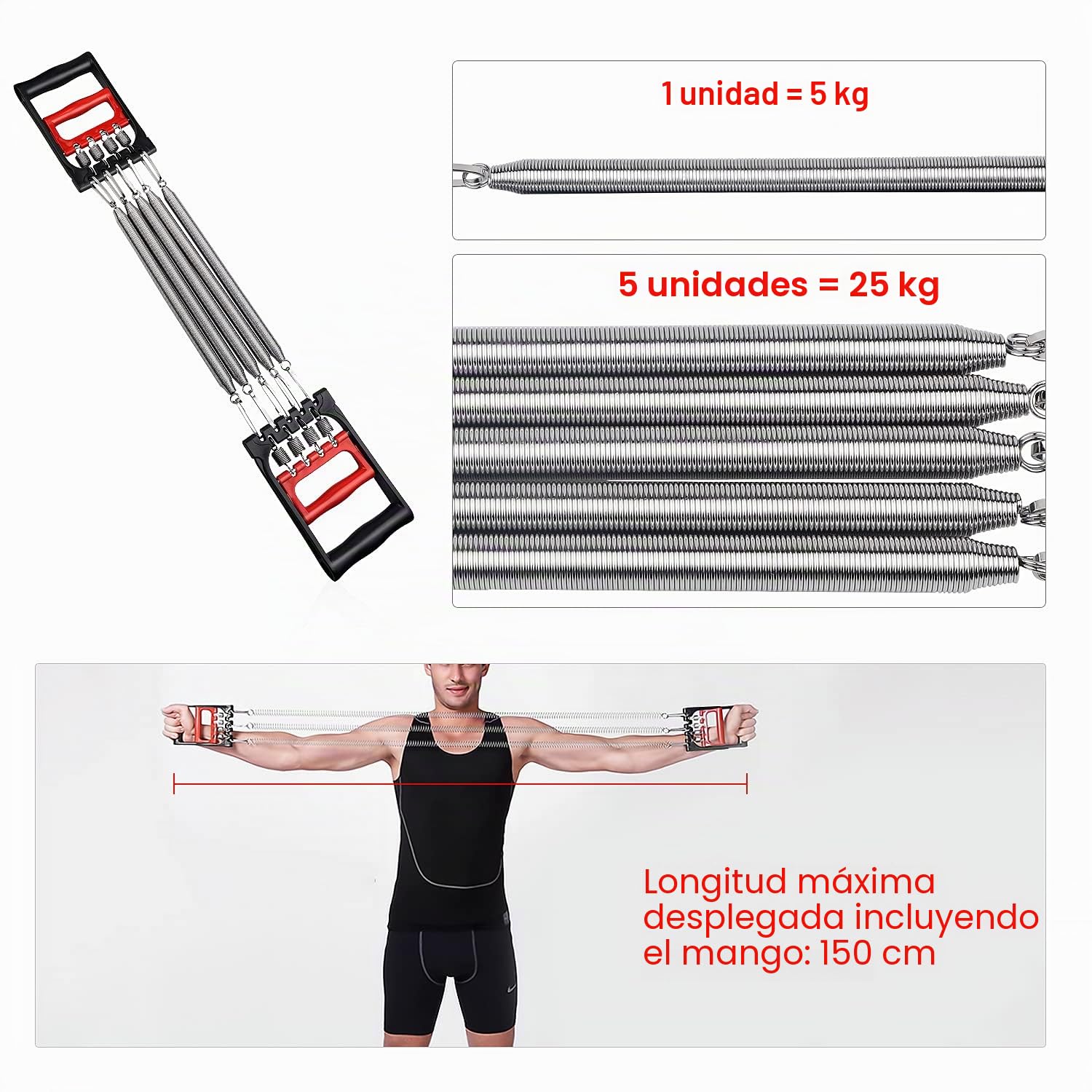 DBREAKS Extensores de Pecho para Fitness, Músculo Extensor Ajustable, Ejercitador Tensores Musculacion, Extensor para Musculació, con 5 Bandas Removibles de Resistencia, para Entrenamiento y Físico
