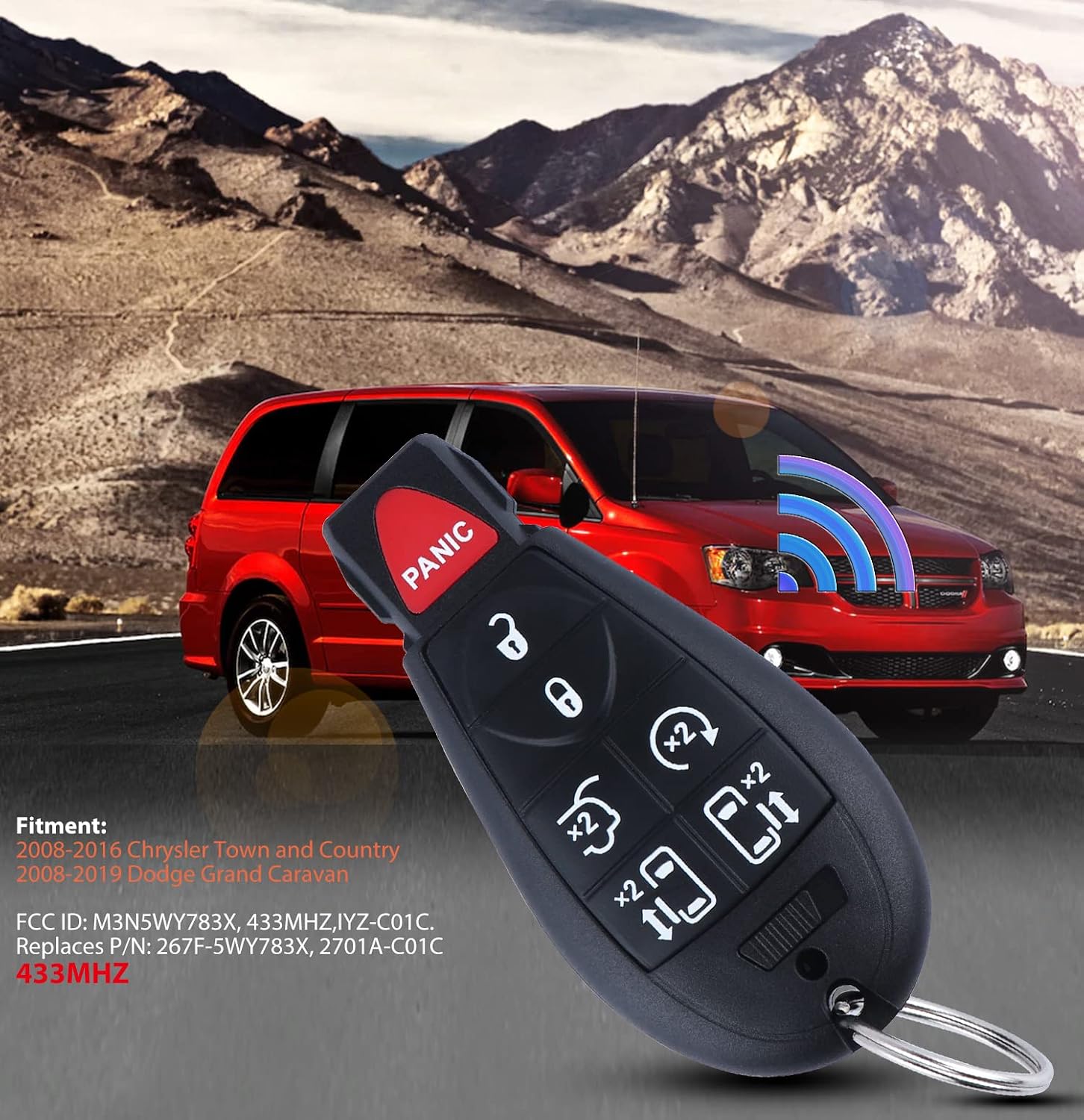 Keyless Entry Replacement Compatible for Chrysler Town and Country Dodge Grand Caravan 2008 2009 2010 2011 2012 2013 2014 2015 2016 2017 2018 Car Remote Control P/N: M3N5WY783X IYZ-C01C