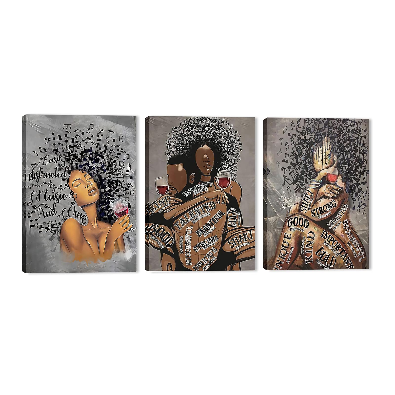 GUTTATY 3 Piece Bathroom Decor Canvas Wall Art - Red Wine Glass Black Couple Picture Canvas Print for Wall Decor, Framed Artwork for Bathroom Adult Bedroom Ready to Hang (12x18inches x 3Panels)