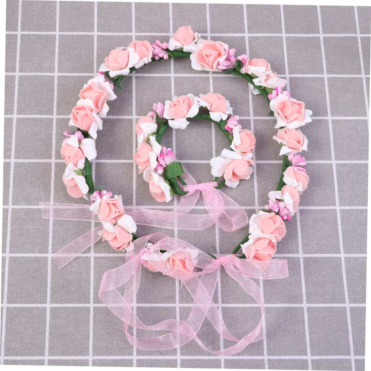Girls accessories 6 sztuk ślubnego nakrycia głowy i bransoletki Girlanda do włosów i kwiatowa bransoletka Wianek i pętla na rękę Różowa Birthday Gift