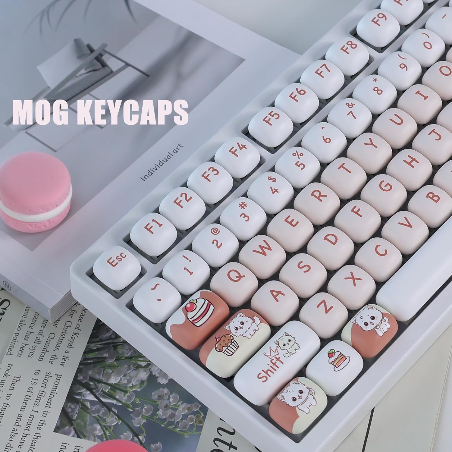 Sumgsn PBT Cute Cat Keycaps, Red MOG Profile Keycap, 139 Keys Rounded Custom Keycap Set for Mx Cherry Mechanical Keyboard 60 75 100 Percent (Light red)