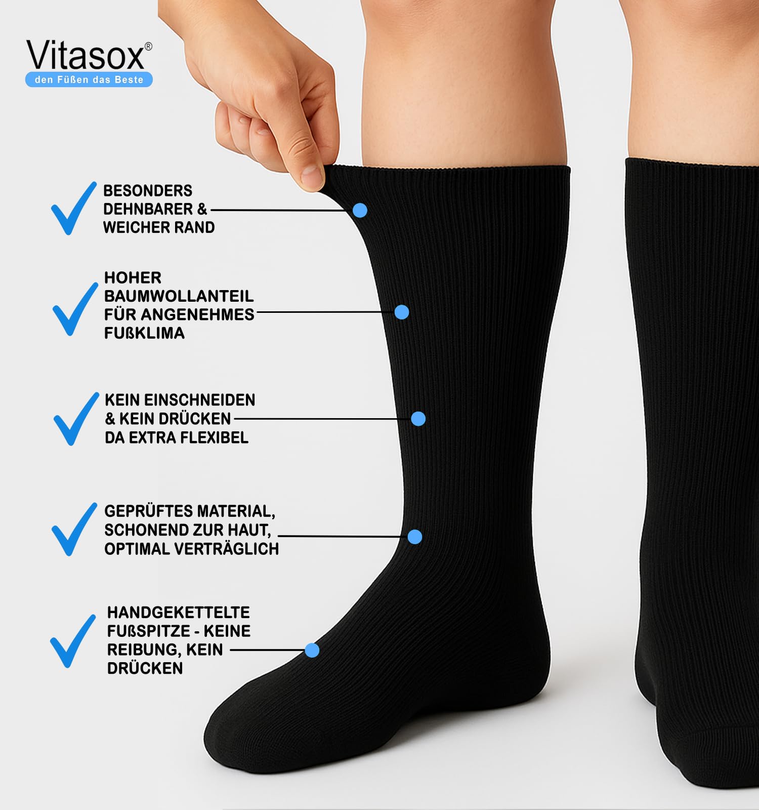 Vitasox Calcetines de caballero extraanchos de algodón, calcetines sanitarios sensibles sin elástico, sin costura, lote de 6 u 8 unidades