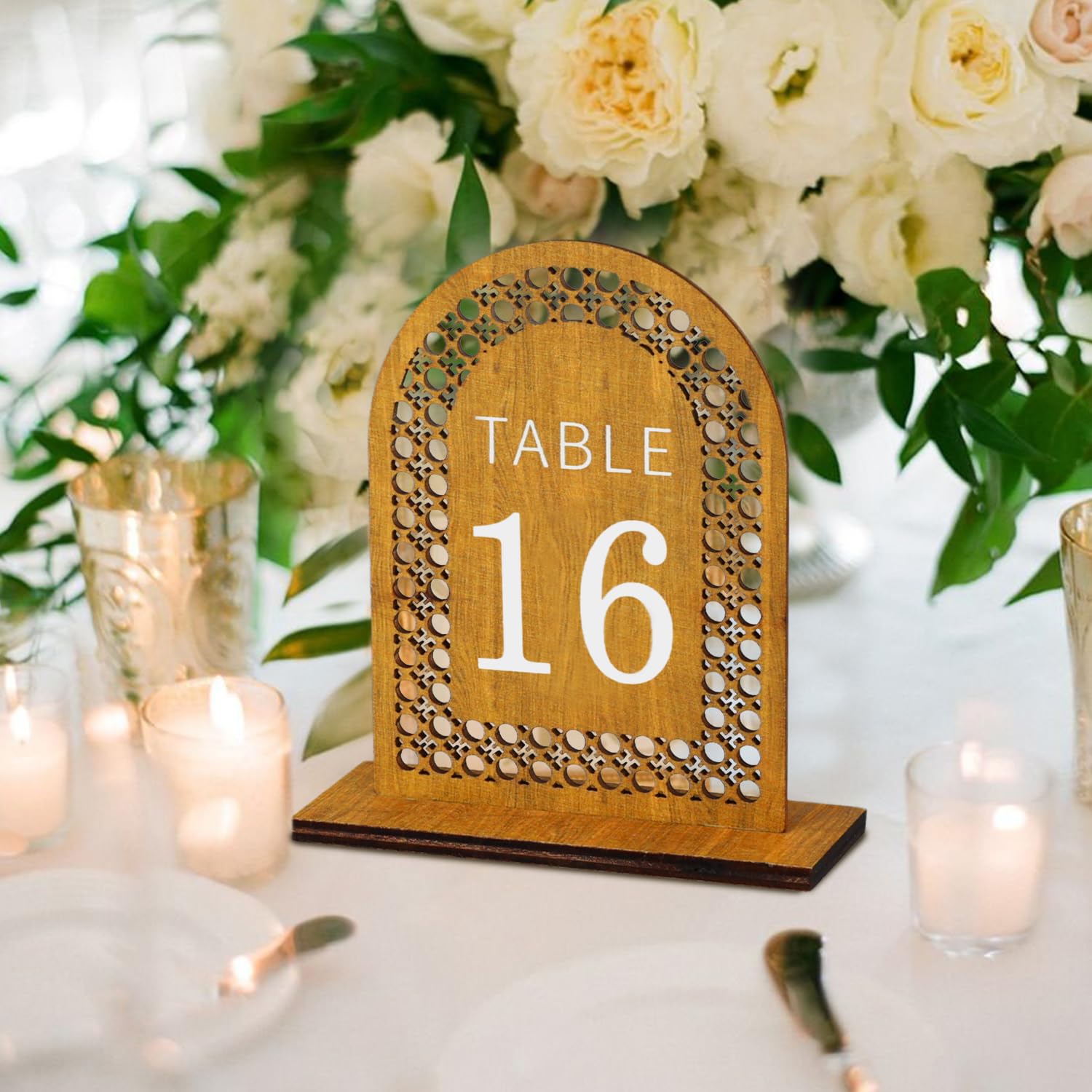 Furniture Life Numeri Tavolo Matrimonio 1-20 In Legno Con Base | 12x12 Cm, Bianchi, Personalizzabili Per Feste - 5