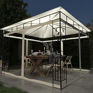 Gecheer Gazebo con Zanzariera e Luci LED 3x3x2,73 m Crema,Gazebo da Esterno,Parasole,Gazebo ...