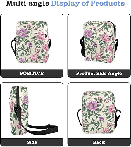 Miniatura 4 de Vintage Pink Flowers Green Leaves William Morris Style cute messenger bag Small Crossbody Bags Casual Purse Cross Body Shoulder Handbags Adjustable