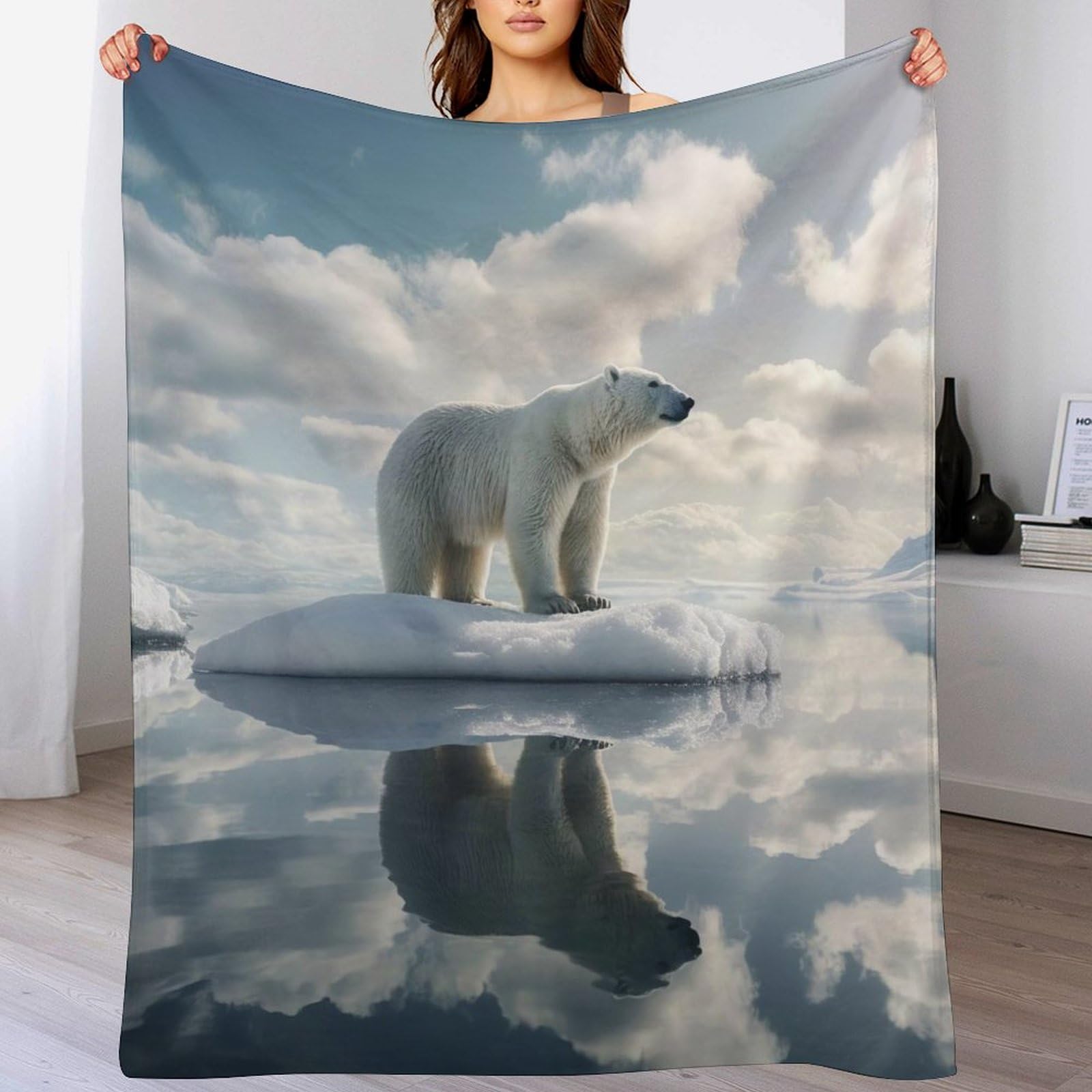 Couverture ours polaire flannel douce 180x200 cm pour grand canape et lit quatre saisons
