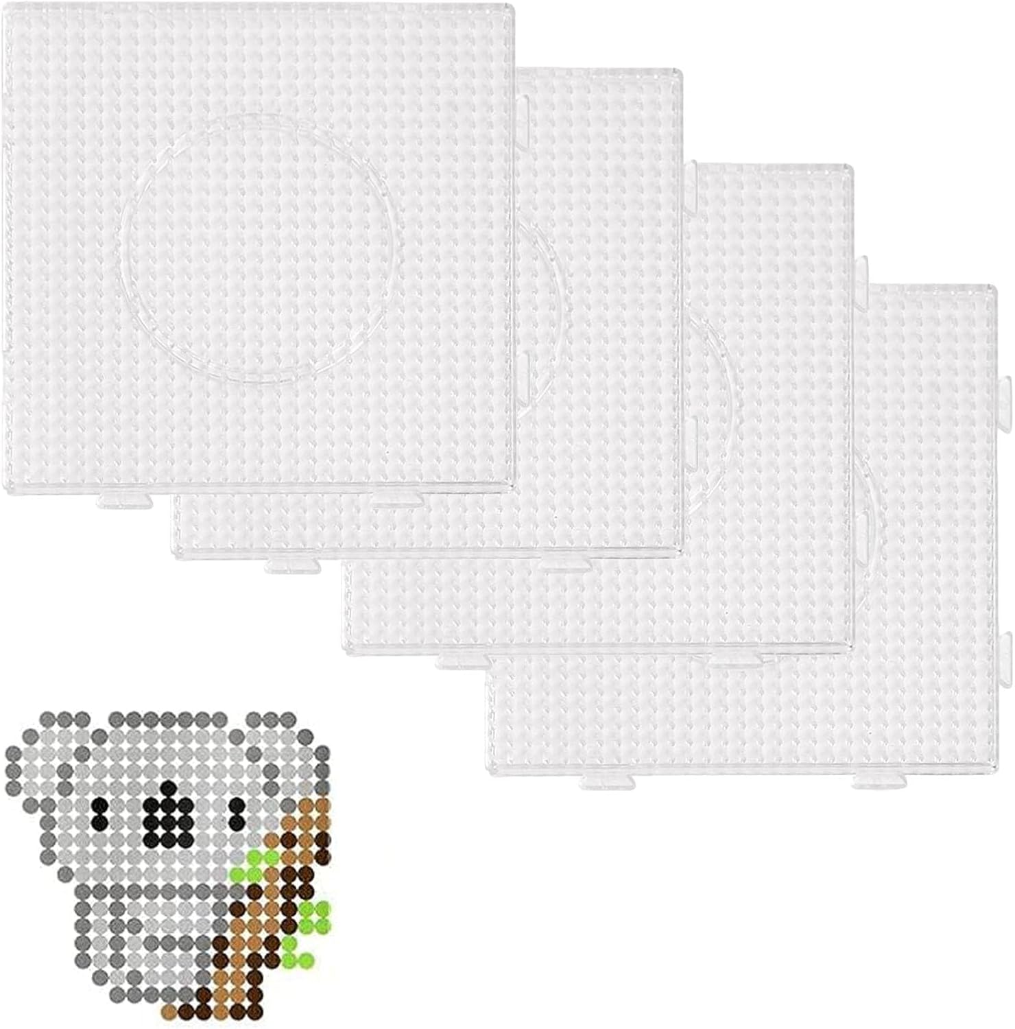 4 Pcs Beads Pegboard,5 mm Fuse Beads Boards Large Round Square Clear