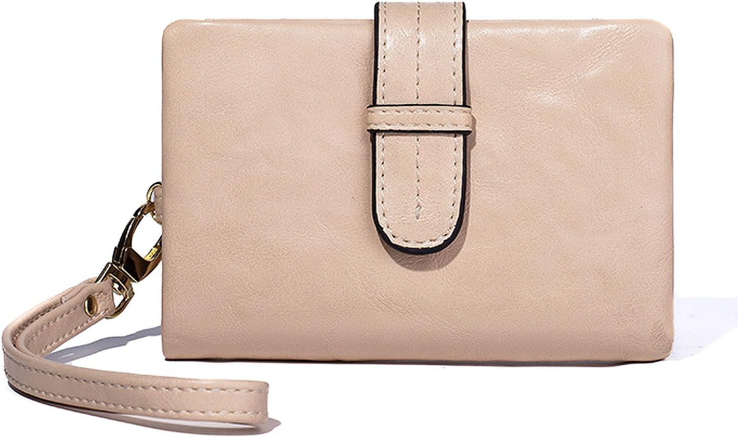 Wallets for Women Small Leather Rfid Ladies Wallets Bifold Medium Billfolds for Women Compact Trifold Wristlet with Wrist Strap Coin purse Card holder (Apricot)