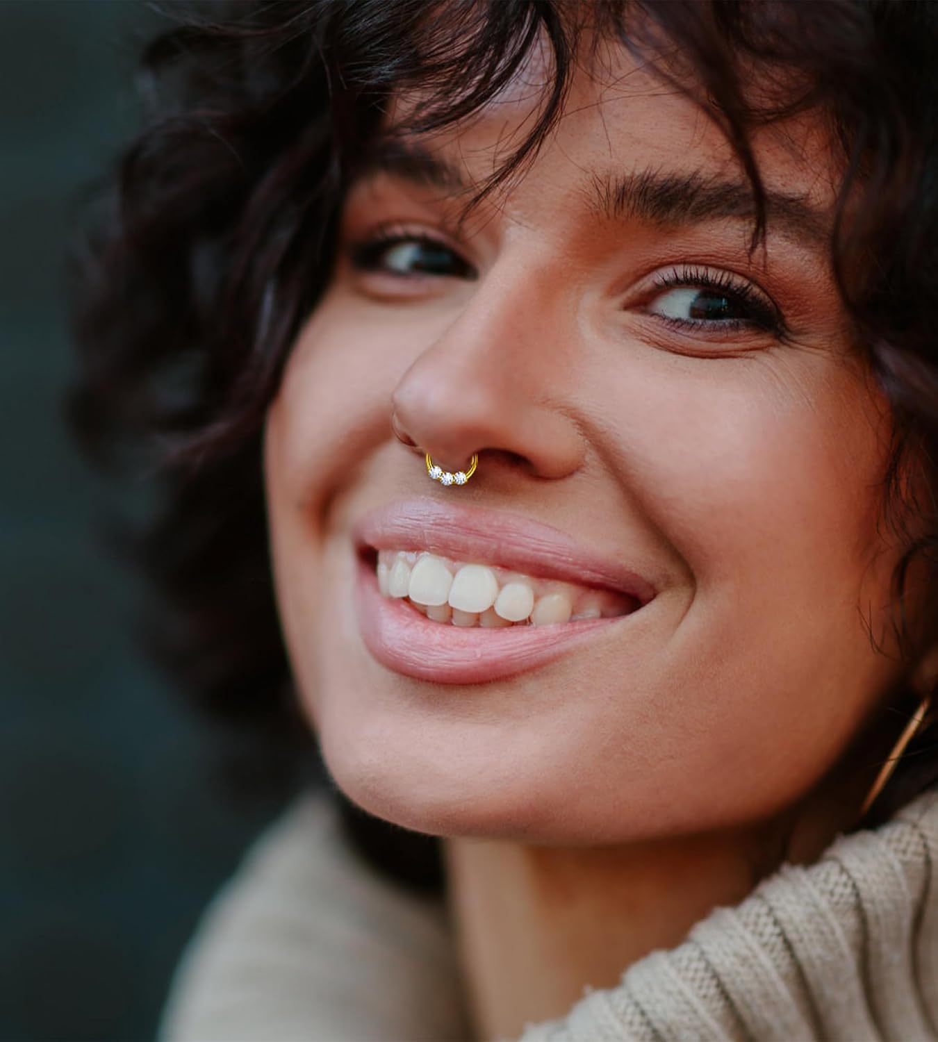 BSJ4U Gold Plated Silver Septum Rings 16G Septum Jewelry Surgical Stainless Steel Conch Daith Septum Piercing Jewelry 8mm 10mm Septum Clicker Hoop