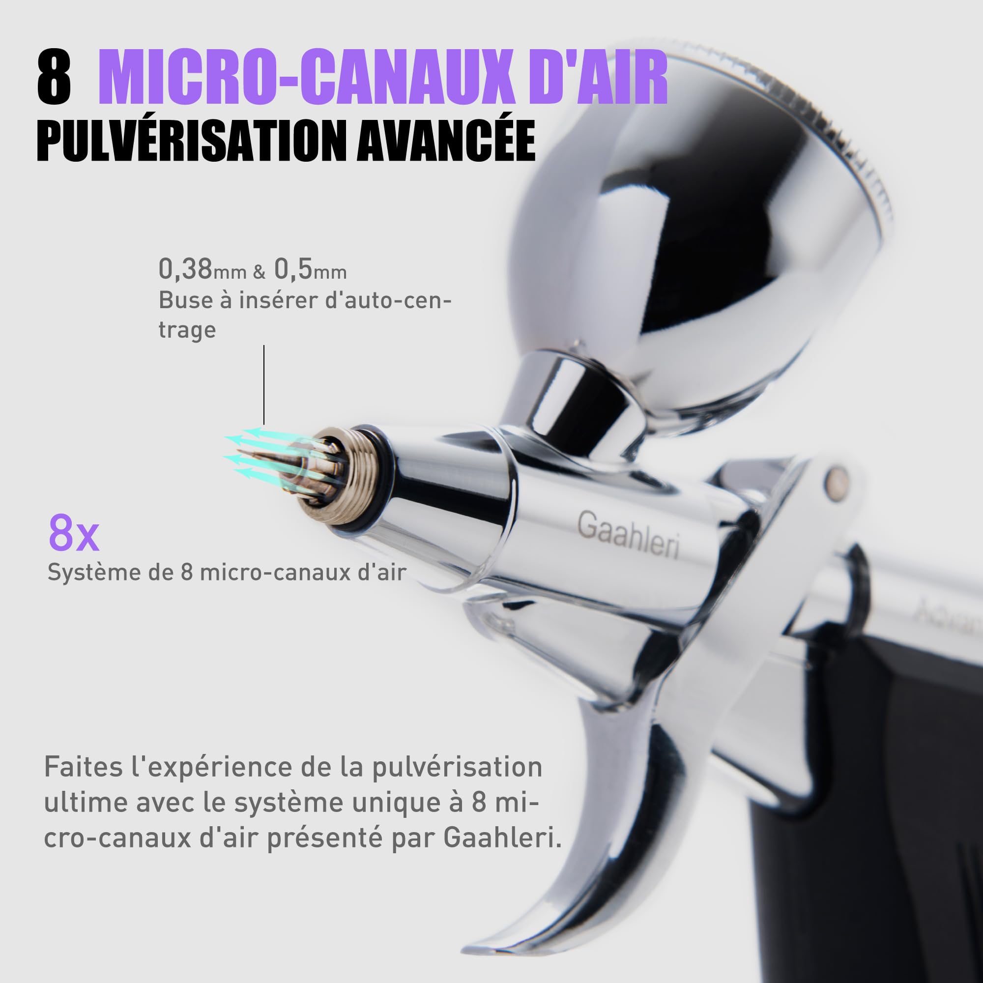 Gaahleri Aérographe, Kit d'aérographe avec trigger, Aiguilles de 0,38 & 0,5mm，Godet de 1/2 & 1/4 OZ, Séries Advanced GHAD-68