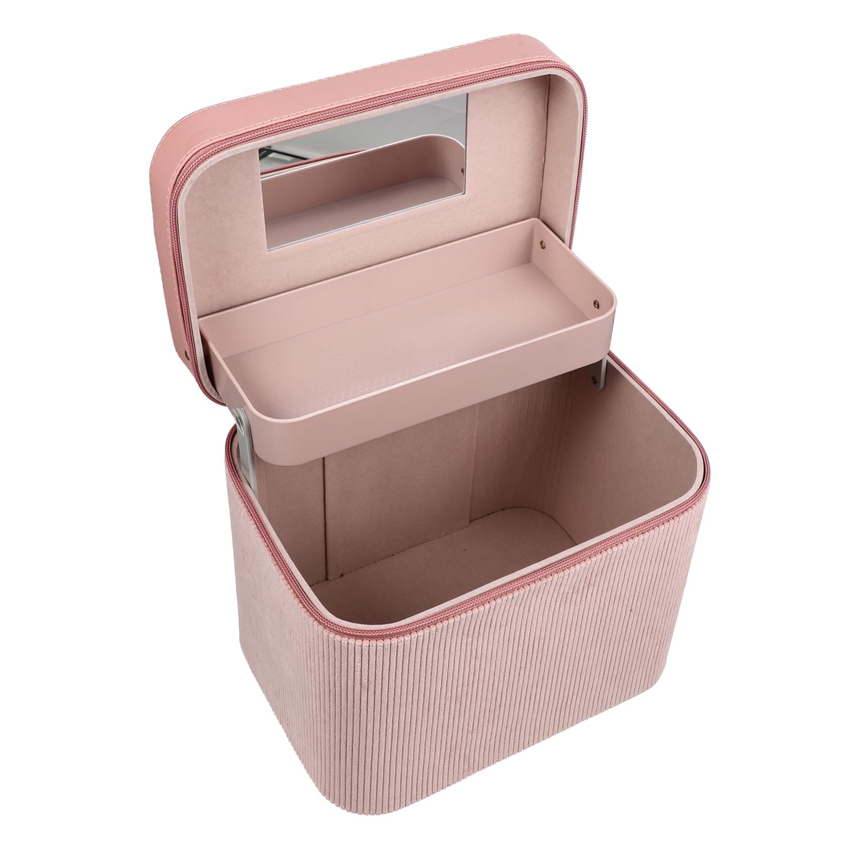 Mikinona Tragbarer Kulturbeutel Hartschale mit Spiegel Zweilagige Kosmetikaufbewahrungstasche aus Corduroy für Damen als Make Up Kasten und Reise Make Up Tasche