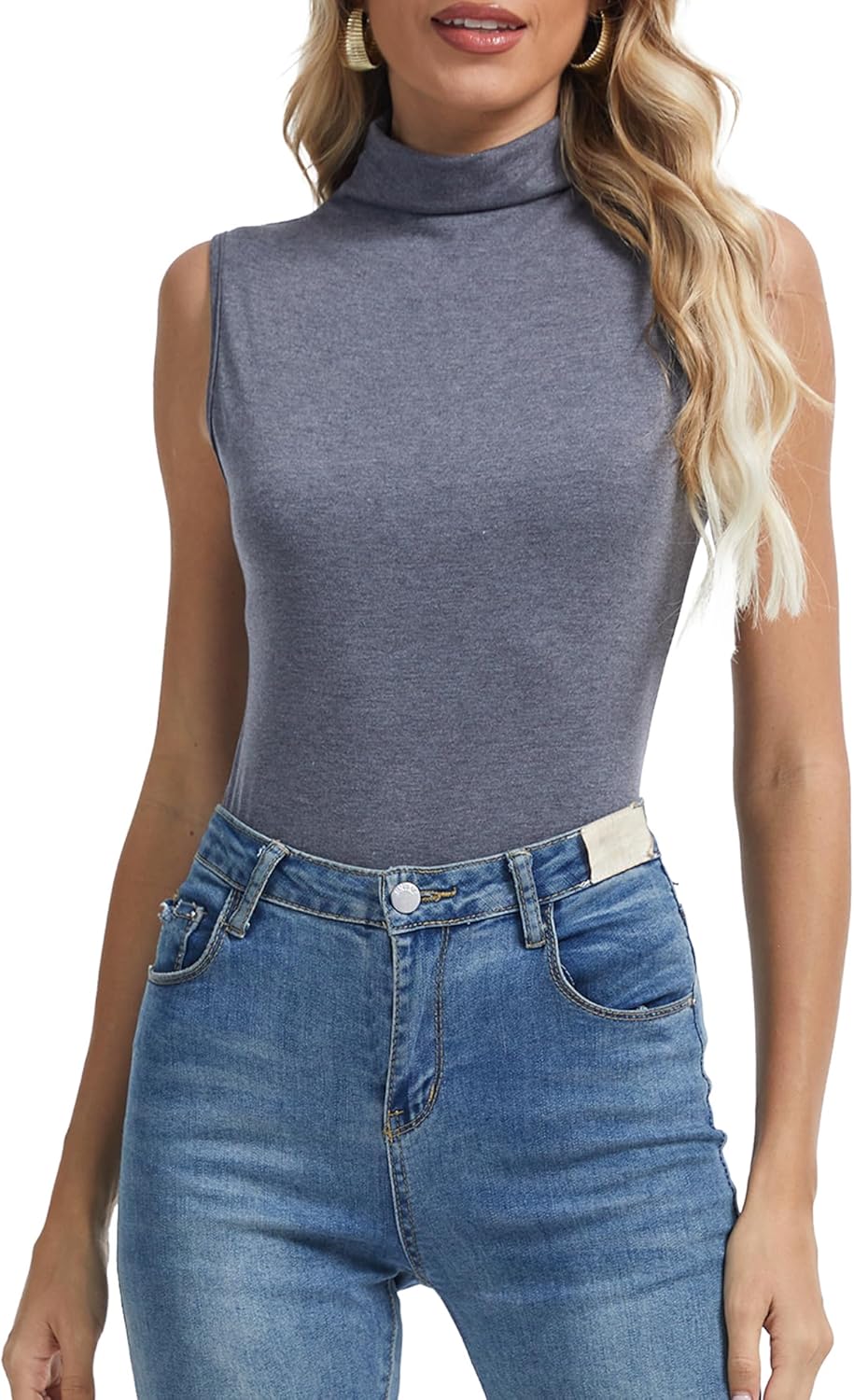 INKOFF Sleeveless Turtlenecks for Women Mock Turtle Neck Tops Slim Fitted Stretchy Layering Tank Top Tee Shirts - Image 3