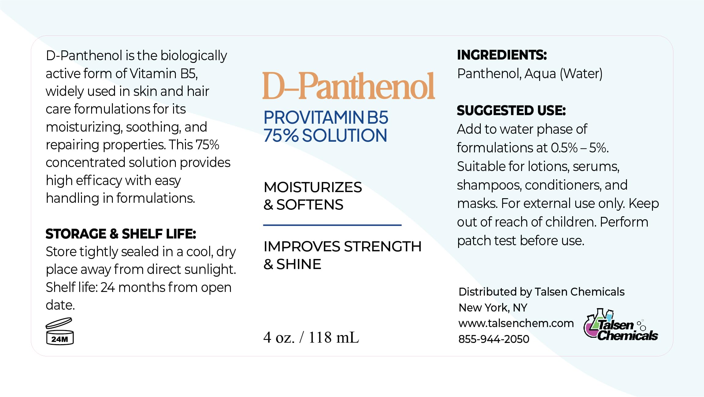Talsen Chemicals D-Panthenol 75% Provitamin B5 Solution, 4 oz