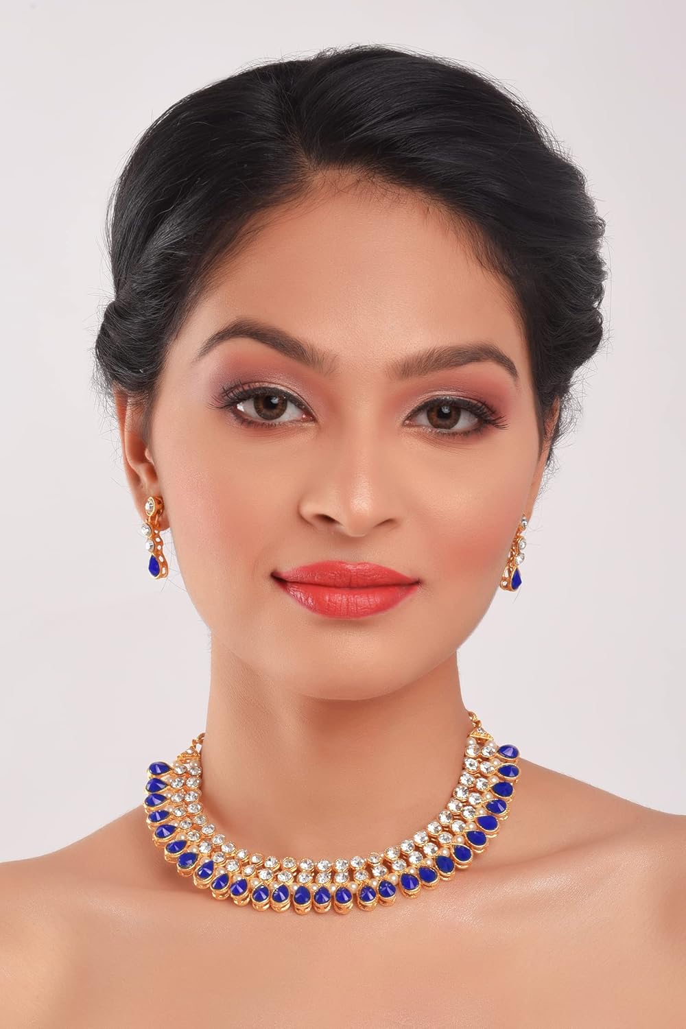 Efulgenz Crystal Choker Indian Jewelry Sets for Women Cubic Zirconia CZ Crystal Choker Necklace Drop Dangle Earrings Set Bollywood Wedding Jewellery - Image 3