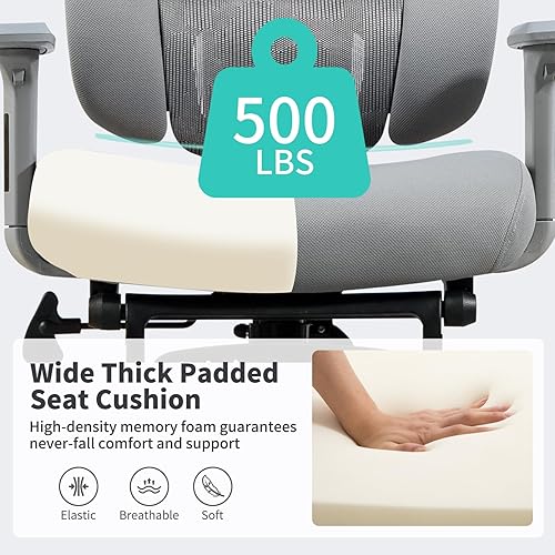 Miniatura 4 de Silla de oficina de 500 libras, silla de computadora resistente con reposapiés, silla de oficina ergonómica de malla reclinable para el hogar y la