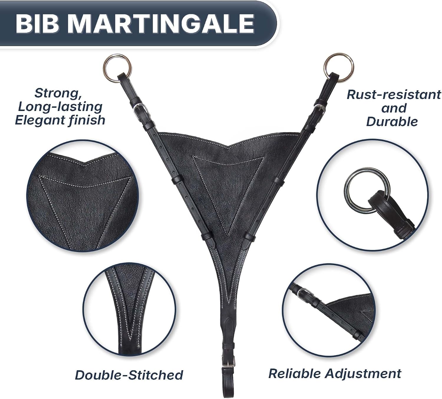 SIE Adjustable Bib Running Martingale Attachment – Soft Leather (Black)