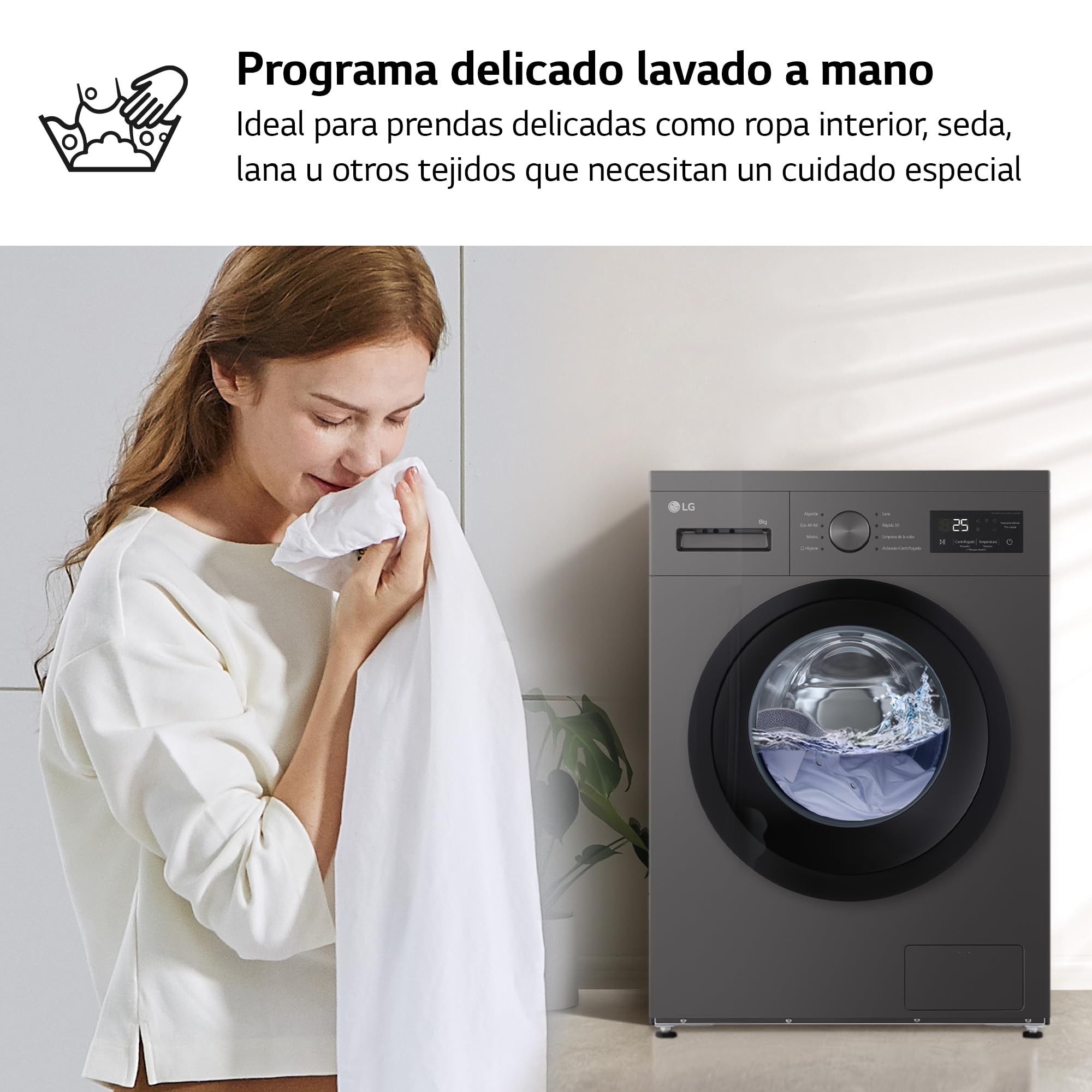 LG F4A10S8NDK.ADSQCES - Lavadora, 8 kg, 1400 rpm, Carga Frontal, 8 Programas, Programa Rápido y Programa Lavado a Mano, Fondo Especial Reducido, Display LED, Serie 100, Grafito Silver