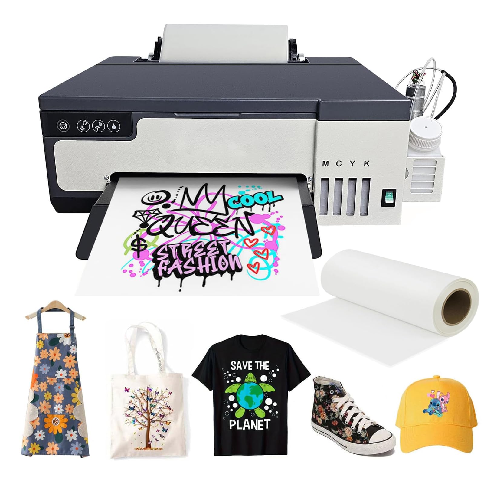 A3 DTF Printer with Roll Feeder, XP600 Printhead 5760x1440DPI, DTF Transfer Printer Machine with Built-in White Ink Stirrer &amp; Auto Cleaning, for T-Shirt Textile Printing (A3 Printer)