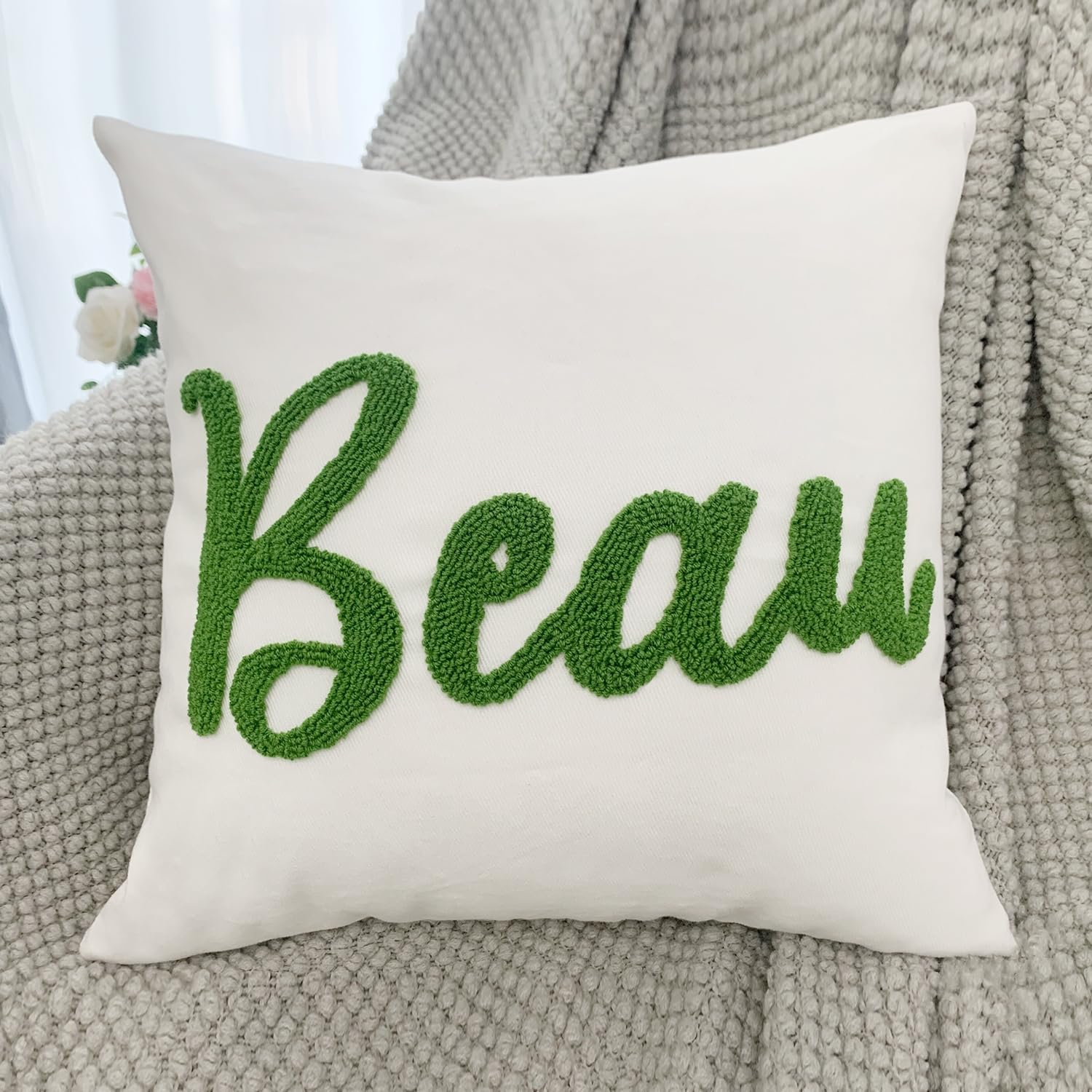 Personalized Embroidered Name Throw Pillow, Custom Name Pillows for Sofa Couch, Customized Monogrammed 14x14 Inch Pillow Covers Gifts for Friends Anniversary Birthday Dad