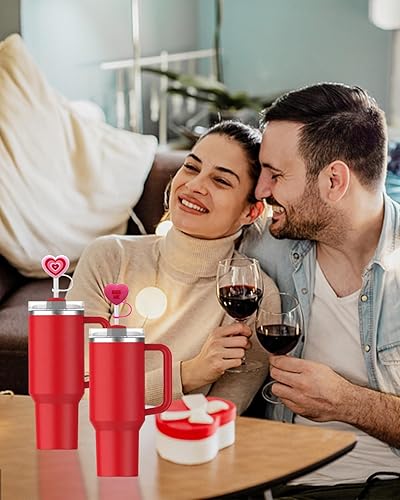 Miniatura 5 de Tapas de paja con forma de corazón de 0.394 pulgadas, 4 piezas de adornos de silicona compatibles con vasos Stanley de 30 y 40 onzas, bonitas tapas