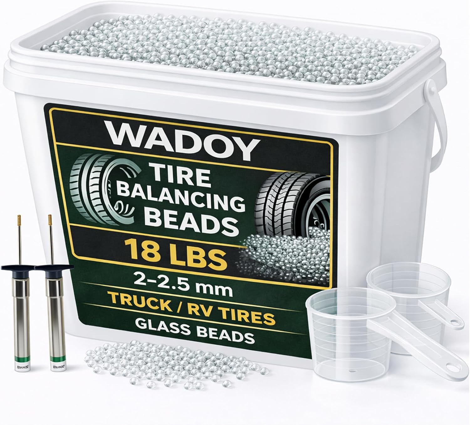 Wadoy Tire Balance Beads 18LBS(288oz) Tempered Glass Wheel Balance Beads,Balancing Beads for Truck Tires, for Light and MediumTruck, Trailer, Off-Road Vehicles, with Tire Tread Depth Gauge