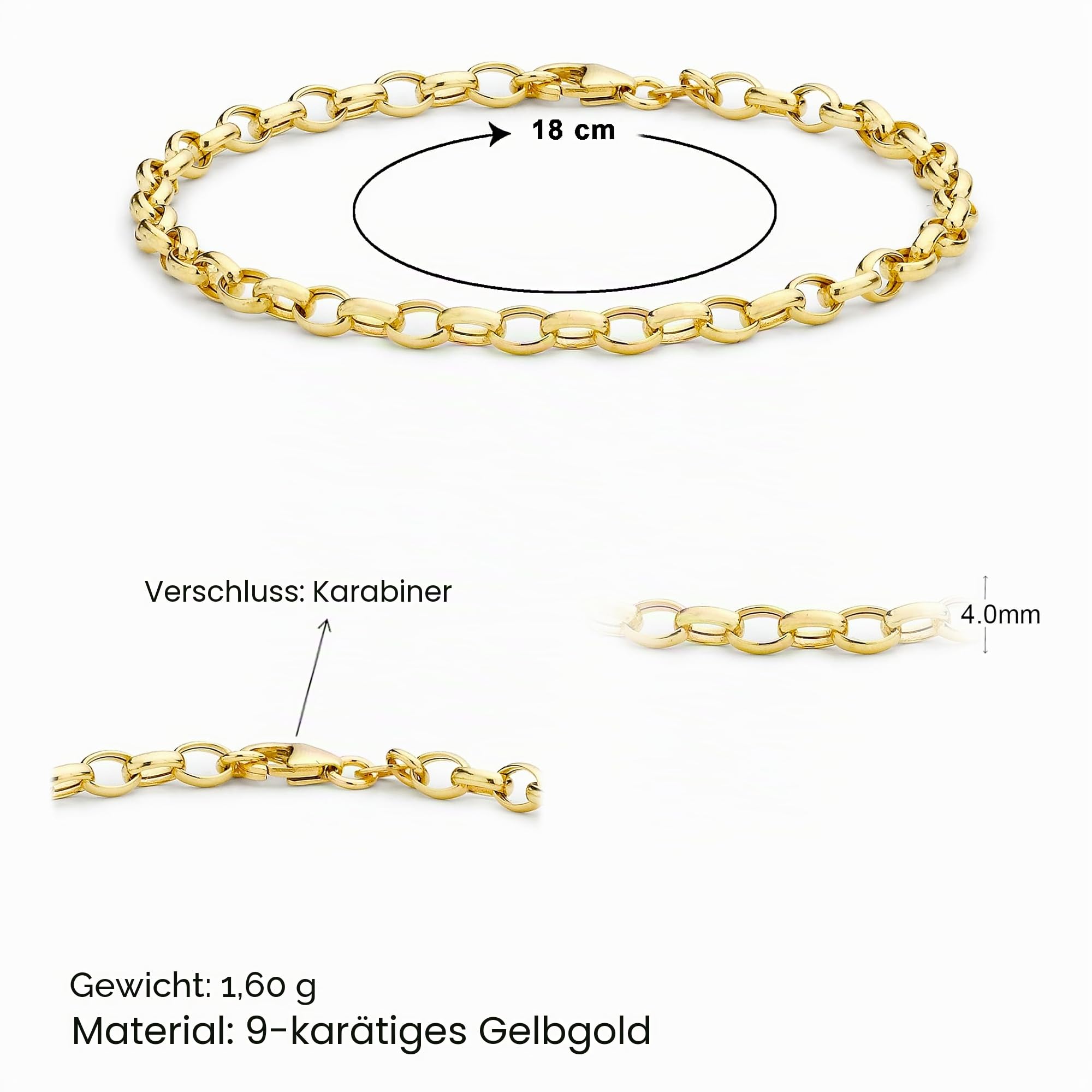 Carissima Gold Damen Hollow Oval Belcher Armband 9k(375) Gelbgold 4mm
