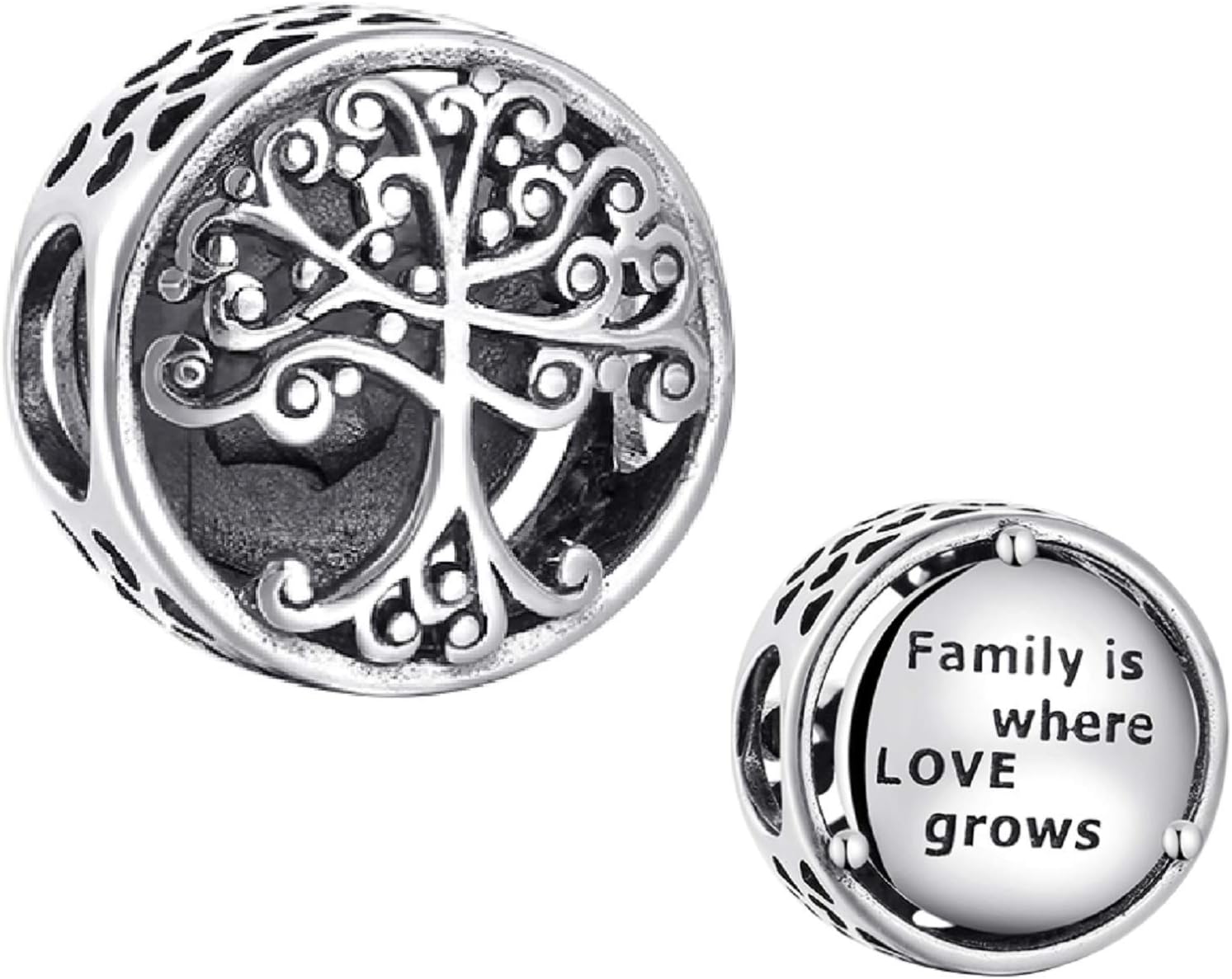 Bolenvi Family Tree Quote Bead Charm - Authentic 925 Sterling Silver Charms Compatible with Pandora & Similar Bracelets, Necklaces & DIY Jewelry