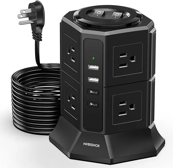 Surge Protector Power Strip with 4 USB Ports(2 Type C) 8 AC Outlets, 10 Ft Ultra Flat Extension Cord with Multiple Outlets, Ultra Flat Plug Power Strip, Desktop Outlet Extender for Home Office Dorm