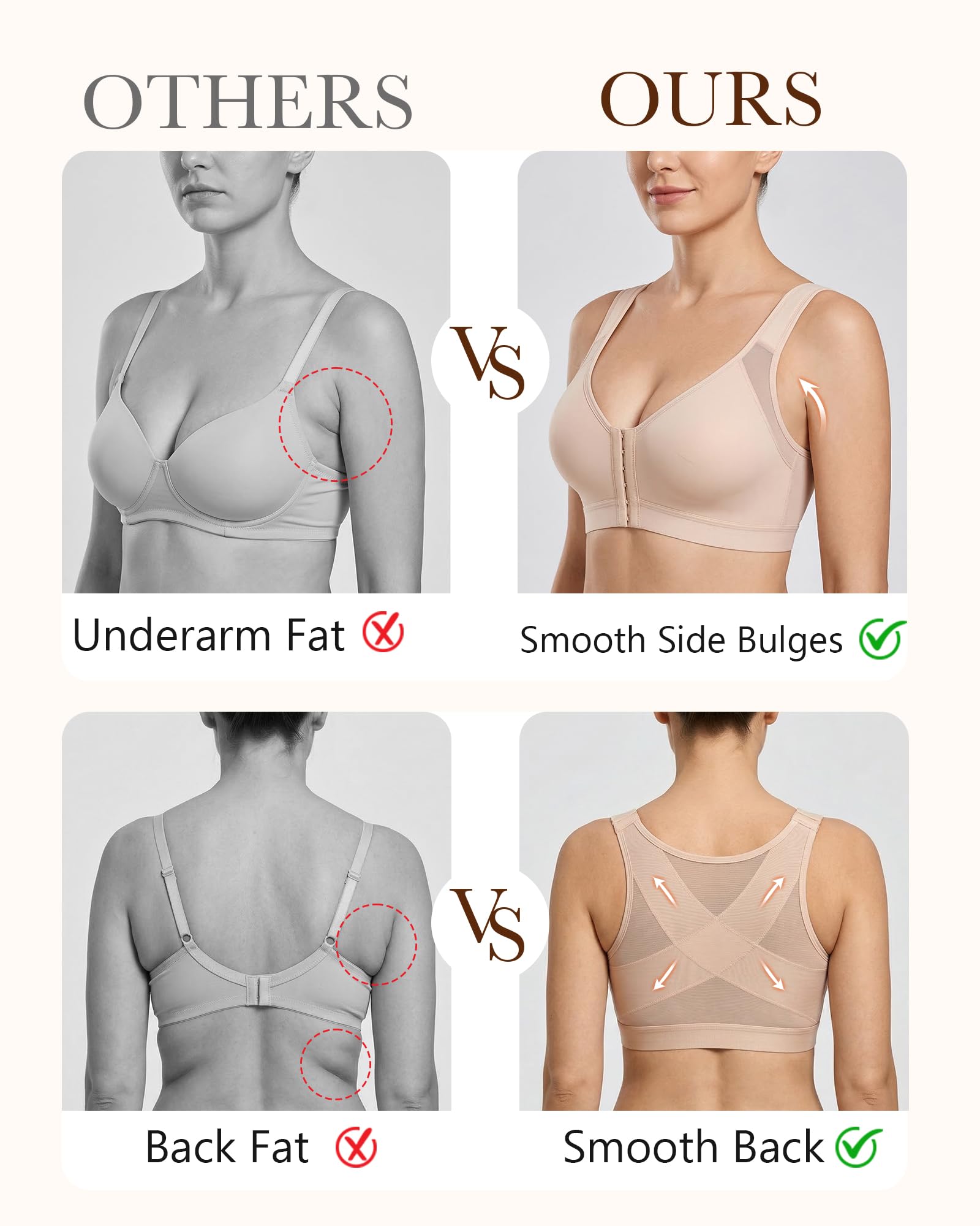 Lemorosy Soutien-Gorge Femme Grandes Tailles Fermeture Devant Redresse Dos correcteur de Posture sans Rembourrage sans Armatures