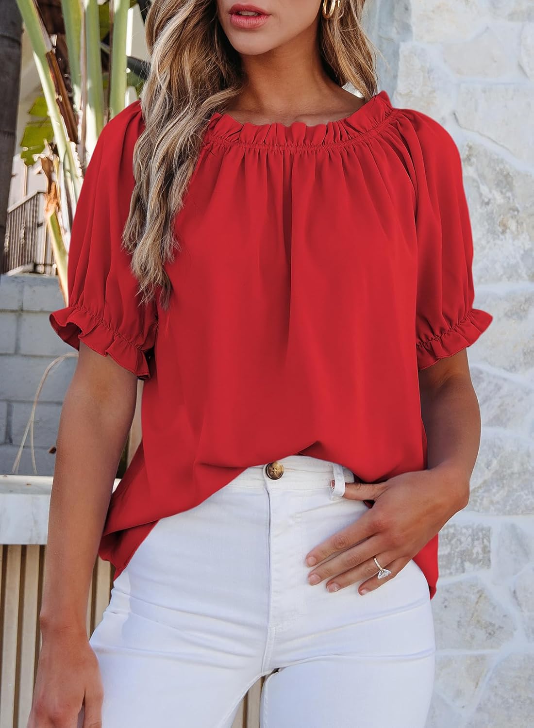 EVALESS Womens Tops Off The Shoulder Blouses for Women Dressy Casual Cute Puff Sleeve T Shirts Fashion 2026 - Image 2