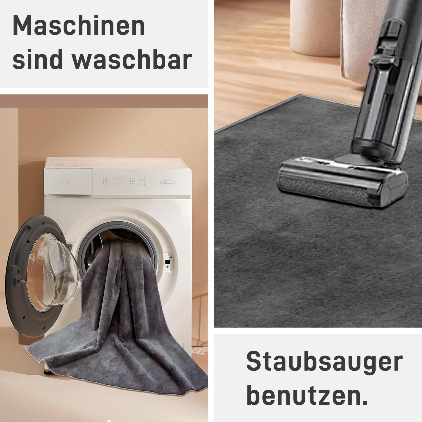 Flacher Kurzflor Teppich Anthrazit 240x340 (ca. 0,5 cm) – Waschbar & rutschfest mit TPE – Leicht, weich & ideal für Saugroboter & Alltag