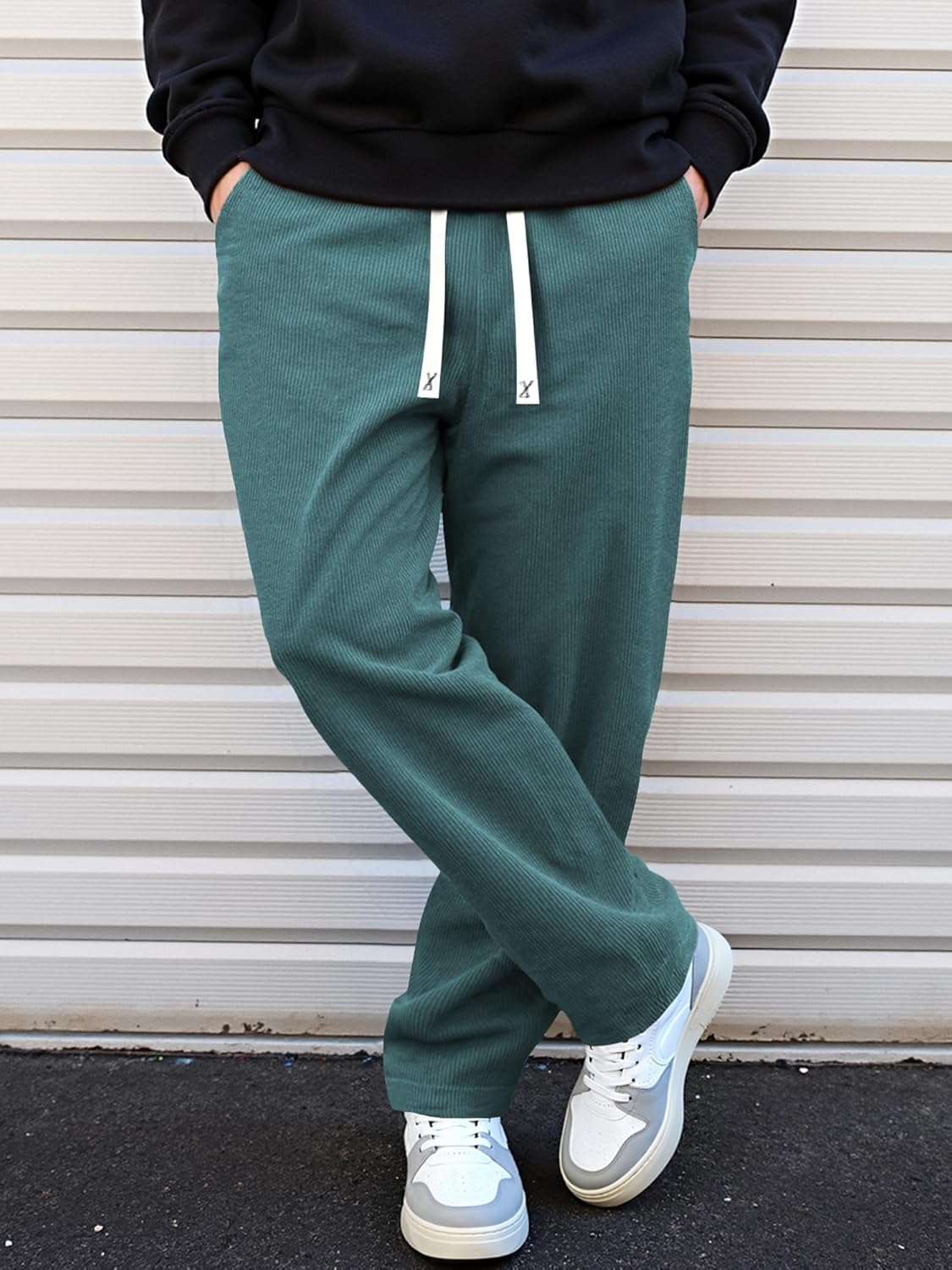 JMIERR Mens Corduroy Pants Casual Baggy Pants Wide Leg Loose Fit Joggers Sweatpants Elastic Waist Drawstring with Pockets - Image 8