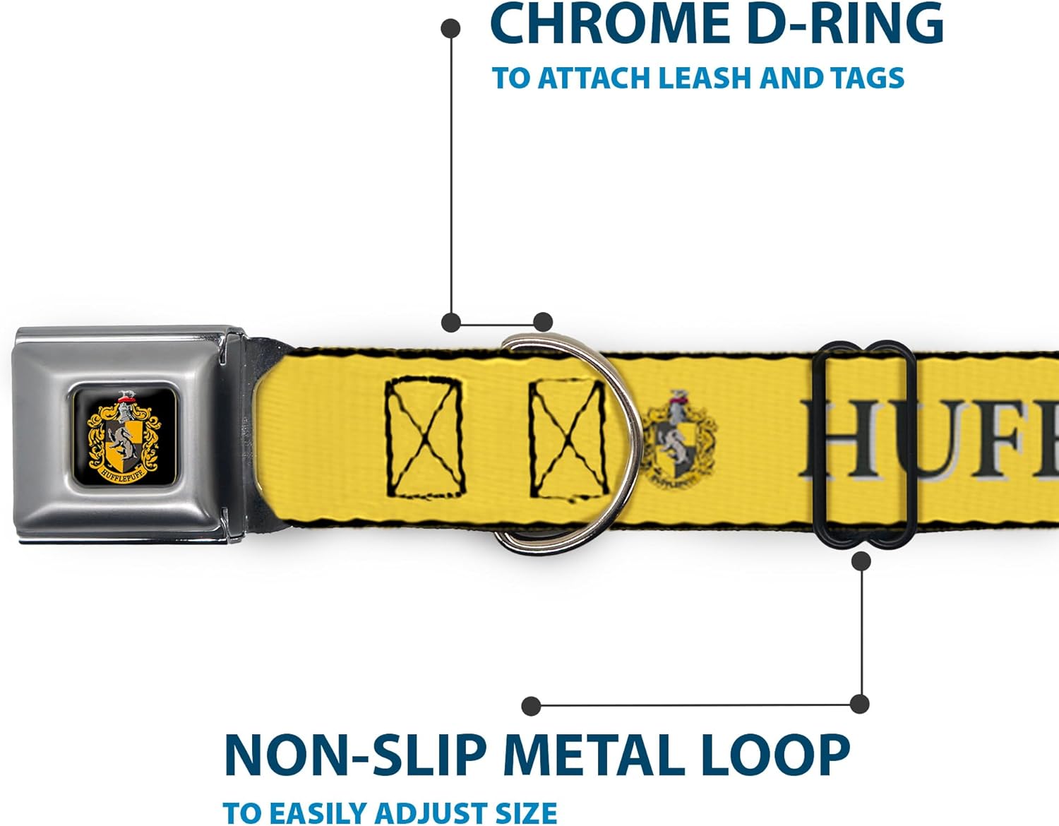Dog Collar Seatbelt Buckle Harry Potter Hufflepuff Crest Yellow Black 11 to 16.5 Inches 1.0 Inch Wide