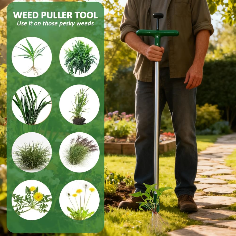 Armo® Handheld Weed Puller Long Handle Garden Weeding Tool With 3 Claws Weed Root Puller Grabber 100CM, Black And Green — view 7
