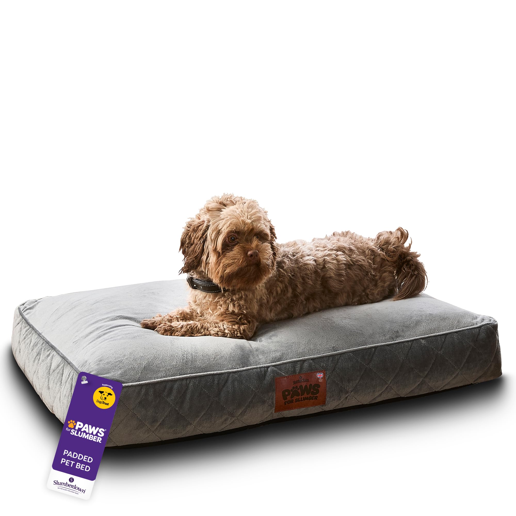 Slumberdown Luxury Padded Dog Bed Medium (60 * 80 * 20cm) - Supportive, Cushioned & Washable Crate Mattress for Puppies, Dogs & Cats | Orthopedic, UK-Made, Non-Slip Base, Grey