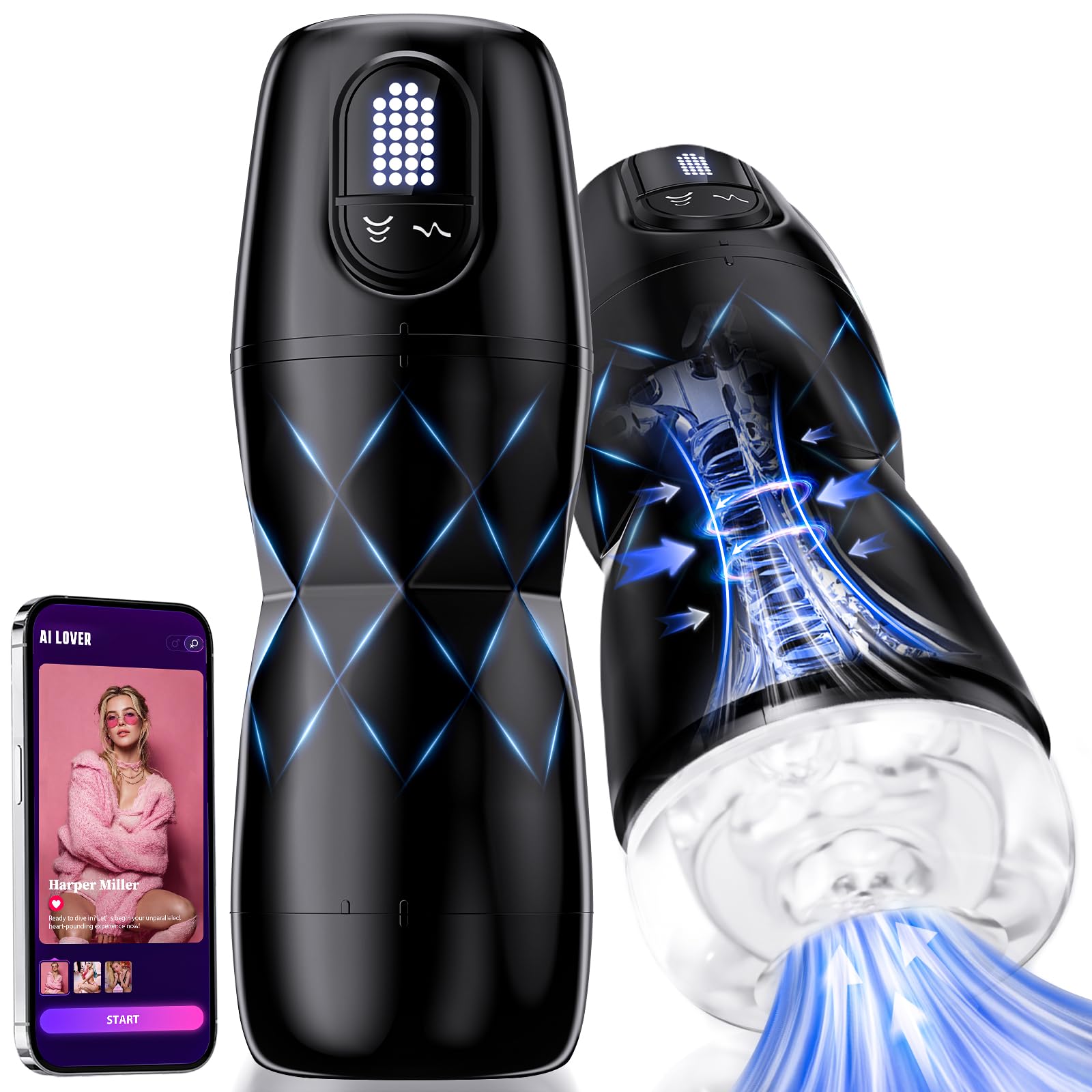 EINSEO Male Masturbator with 5 Suction Levels, 9 Vibration Patterns, App Control, LCD Display, 3D Sleeve &amp; USB-C Charging