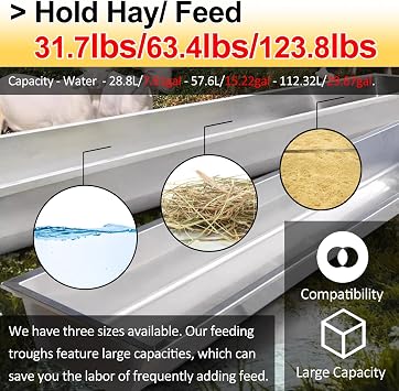 High Capacity Livestock Feeder Metal, Stainless Steel Calves Alpacas Sheep Goat Food Trough with Heightening Bracket, Heavy-Duty Feeding Trough for Animals/ Poultry - Up to 88gal(L 120cm(47 1/5) x 45