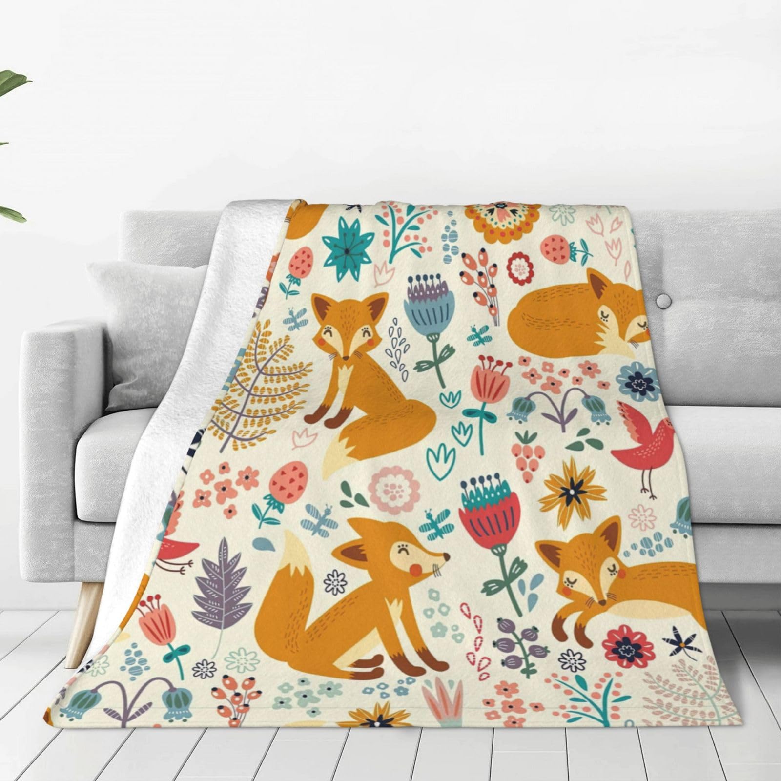 Couverture plaid flanelle douce WURTON imprimé floral animal mignon