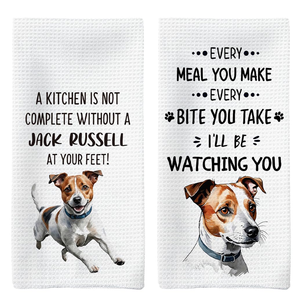Jack Russell Terrier Kitchen Towels Set of 2, Jack Russell Terrier Gifts, Jack Russell Tea Towels Dish Towels for Kitchen, Jack Russell Dog Hand Towels, Dog Kitchen Bathroom Decor, 16x24 Inch